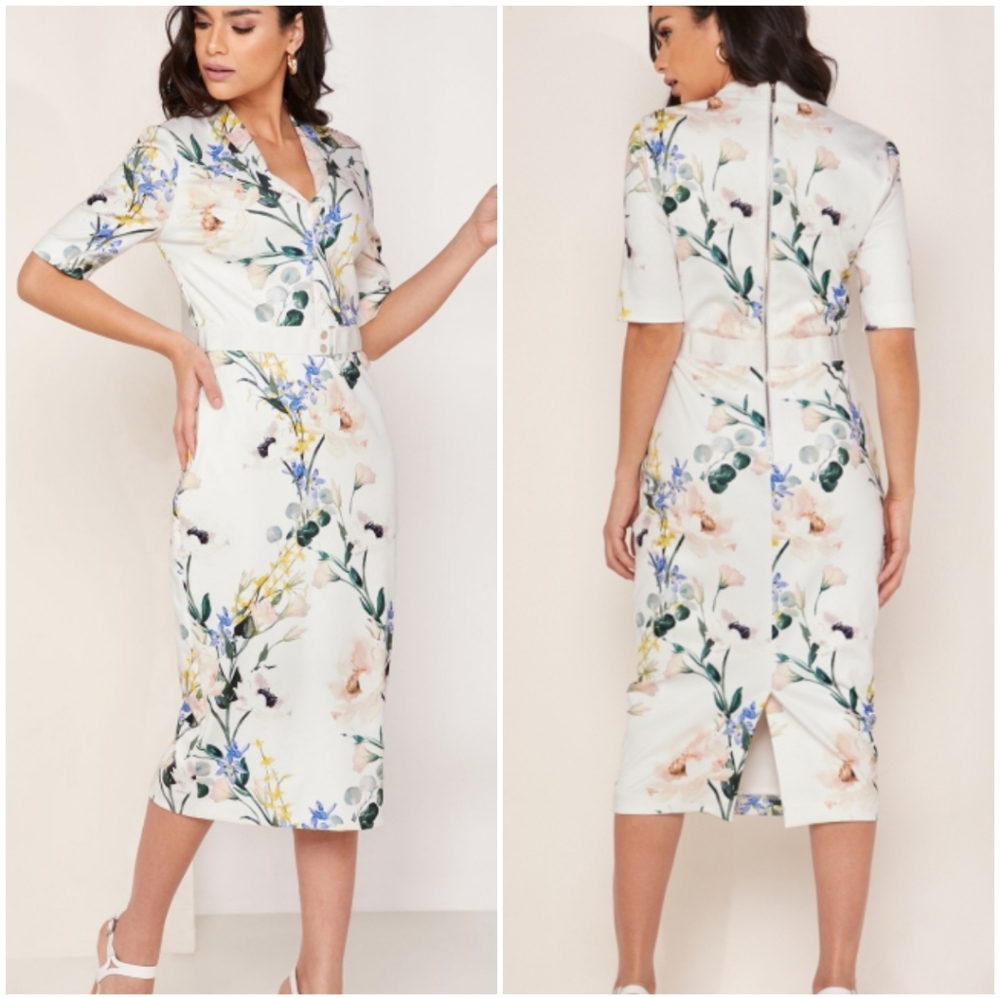 🍒NWT🍒 TED BAKER FLORAL BODYCON MIDI DRESS - Picture 4 of 11